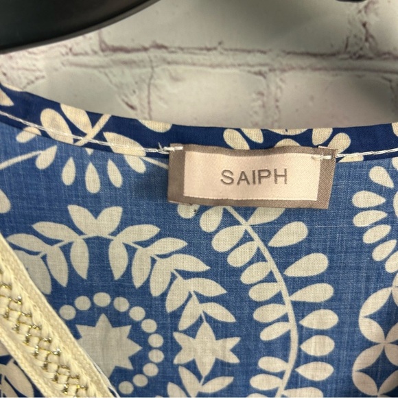 Saiph Cotton Bell Sleeve Santorini tiered Mini Dress crochet detail preppy MED - Picture 5 of 10